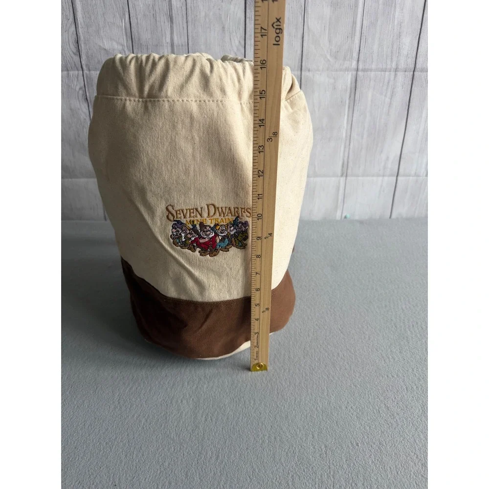 Disney Parks Seven Dwarfs Mine Train Canvas Drawstring Backpack Brown Cream